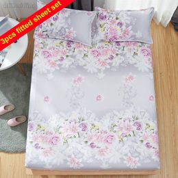 Purple Rose Flower Bed Sheet Sets Include 1pc Fitted Sheet + 2pcs cases Polyester/Cotton Bed Linens Mattress Cover Protect