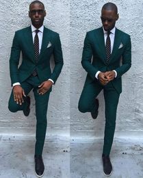 Dark Green Slim Fit Men Suits 2018 Handsome Men Dinner Party Wedding Suits Groomsmen Groom Tuxedos Party Prom Business Suits (Jacket+Pants)