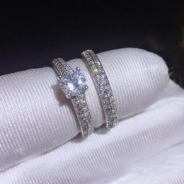 Vitcoria Wieck Luxury Jewelry Stunning 925 Sterling Silver Round Cut 5A Cubic Zirconia CZ Diamond Gemstones Cute Party Women Couple Ring SeT