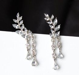 new hot Style Korean version of the new sweet flash diamond popular leaf leaf crystal drop ear nail fashion classic refined elegant