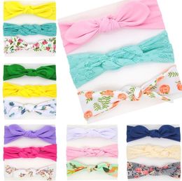 Bohemian Girl Baby Bow Headband Wave Point Florals Turban Twist Head Wrap Soft Hair Band Headbands Colorful Bandanas 3pcs/set 148