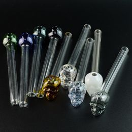 Wholesales Skull Pyrex Glass Oil Burner Pipes Colourful Mini Pipe Straight Tube Hand Pipes Smoking Pipes Free Shipping SW22