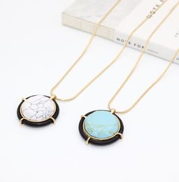 Fashion Geometry circle Natural Stone Turquoise druzy Necklace Gold Metal Statement Necklace for women jewelry
