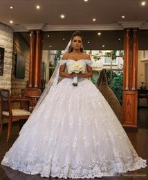 Gorgeous Lace Ball Gown Wedding Dresses Sweetheart Off Shoulder Beading Backless Plus Size Dubai Saudi Arabic Bridal Dress