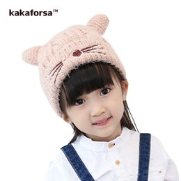 Kitty Cat Sequin Ear Ribbed Knit Pattern Youth Kid Beanies