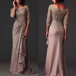 Elegant Chiffon Lace Evening Dresses Bridal Mother Formal Maxi Gowns Plus size 3/4 Sleeves Fashion Prom Maxi Gowns Dusty Pink Winter Autumn