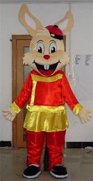 2018 High quality hot brown bunny mascot costume with Qing dynasty clothes for adult to wear