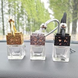 Square Shape Glass Car Perfume Bottles Pendant 6ml Perfume Empty Hanging Car Diffuser Bottle fast shipping