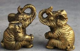 Chinese Brass Carve Elephant Auspicious Animal Decorate Statue Statuette Pair