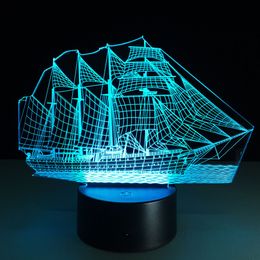 Sailboat 3D illusion LED Night Light 7 Colour Touch Switch Lamp 2018 Gift NEW #R87