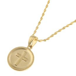 24K Gold Plated Cross Round Medal Jesus Christ Religious Pendant Necklace Jewellery