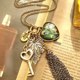 Hot Fashion Jewellery Women's Leaf Peacock Heart Key Tassels Pendant Charms Long Chain Necklace