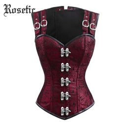 Rosetic Gothic Vintage Mediaeval Corset Bustiers Floral Print Lace Patchwork Rivet Thin Bandage Lace-Up Retro Pull-Up Sexy Corset