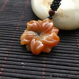 natural china HUANGLONG jade beige carved lucky bauhinia pendant Hua kai fu gui jade pendant necklace Fine Jewellery