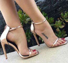 Women New Street Style Rose Gold Gladiator Sandals Stiletto Heels Line Stylish Dress Shoes Buckle Strap Party Shoes Girl's Pumps