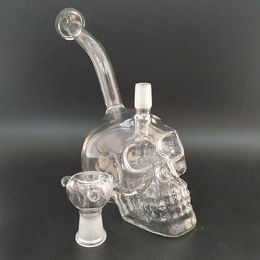 -Tubulação de água de vidro Cachininha Bong Crânio Clear Tubulação de Tabaco Fumar Dab Rig 14mm Feminino Flor Bowl US Stock