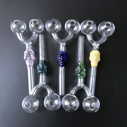 Free DHL Double Burner Smoking Pipes Skull Pyrex Glass Oil Burner Pipes Multicolor Glass Pipes New Arrivals Wholesale 300pcs SW29