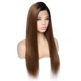 Straight Full Lace Wig with Silk Base Human Hair Wigs 1B/30 Ombre Brazilian Remy Hair Pre Plucked Lace Wig With Baby Hair