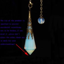 1Pc Beautiful Carved Pendulum Handmade Jewellery Synthetic Opal Stone Crystal Opalite Point Wand Pendant Pendulum W/ Antique Bronze Link Chain