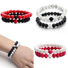 Natural Agate Bead Bracelet Lava Beads Bracelet With Black And White Couple Bracelet Handmade Beads Bracelets Men Women Fashion Jewelry