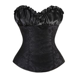 Vintage Sexy Corset Overbust Satin Floral Corset Top Lace Up Zipper Side Body Shaper Bustier Push Up S-6XL