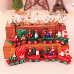 Christmas train painted wood Intelligence Wooden 3d Iq Puzzle Magic Cube Toy Carriage Wood Xmas Train Ornament Decoration Kids Gift Toys