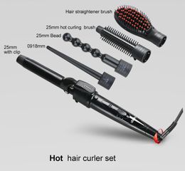 Hot interchangeable 5 in 1 ceramic hair curling set with hair curling brush and straightening brush Hair Curler Roller set