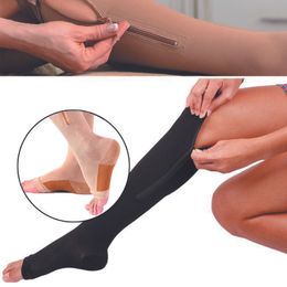 Hot Sales 1pair Zip Sox Compression Socks Zipper Leg Support Knee Open Toe Anti-fatigue Toe Protect Calf Open Toe Zipper Stockings Free DHL