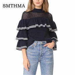 SMTHMA 2018 High quality runway Women Pullovers Self Portrait Cutout Ruffles Frill Layers Butterfly sleeve Thick Knit Sweaters