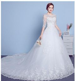 New Arrival Wedding Dress 2018 Vestido De Noiva Custom Made Royal Train Beaded Appliqued Lace Half Sleeve Embroidery