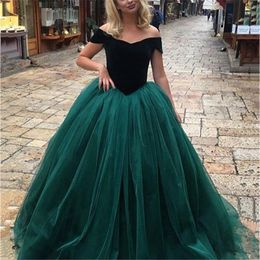 Charming Cap Sleeve Dark Green Tulle Evening Party Dress Formal Gowns Special Dress Gorgeous Sweetheart Ball Gown Prom Dresses