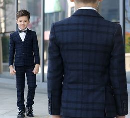 Fashion High Quality Winter Boy Suit wear Woollen Clothes Thick Plaid Damier Cheque Four And Five Pieces For Children Wedding Party