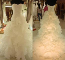 Vestido de novia elegante 2024 vintage querida em camadas organza vestido de casamento plissados rendas até longo trem vestido de noiva robe de mariage