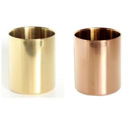 400ml Nordic style brass gold vase Stainless Steel Cylinder Pen Holder for Desk Organisers and Stand Multi Use Pencil Pot Holder Cup