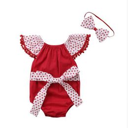 2018 New Baby Girl Romper Summer Newborn Infant Girls Dot Tassel Romper Jumpsuit +Bow Headband 2PCS Set Sunsuit Outfits Clothes Set 0-24M