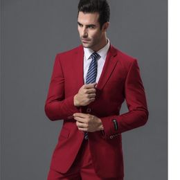 Brand New Red 2 Piece Suit Men Wedding Tuxdos High Quality Groom Tuxedos Notch Lapel Two Button Excellent Men Blazer(Jacket+Pants+Tie) 337
