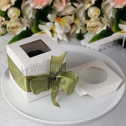 50PCS 9X9X9CM White Cupcake Boxes Window on Top with Insert Party Favors Holder Cupcake Package Party Sweet Boxes