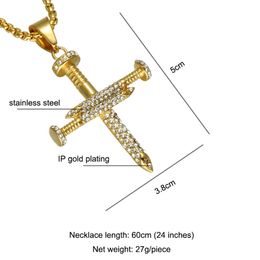 316L Stainless Steel Trendy Hip Hop Jewellery Cubic Zirconia Screw Cross Pendant Necklace For Men Women Accessories Drop 299M