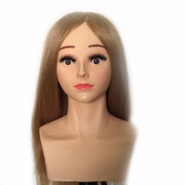 22" 220g/240g 100% Human Hair Hairdressing Competition Level Training Practise Head Mannequin Manikin Head #27