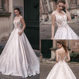 Bridal Satin Mia Dress Lace Appliqued Backless Wedding Dresses Ball Gowns Robe De Marie es