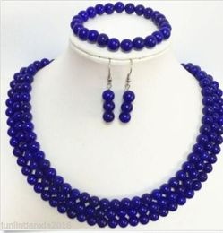 Charms blue lapis lazuli 8mm round bead charms 3 rows necklace bracelet earring