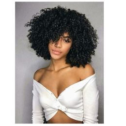 fashion hot brazilian Hair kinky Curly Wig Simulation Human Hair afro short kinky Curly Wig with bang for women in stock