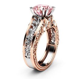 Double Gold Filled Luxury Jewellery 14KT White&Rose Gold Round Cut Big Multi Colour Topaz CZ Diamond Pave Party Women Wedding Band Ring Gift