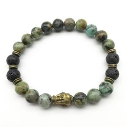 SN1262 Trendy Design Men`s Bracelet High Quality African Turquoise Bronze Buddha Bracelet Mala Yoga Jewellery Wholesale