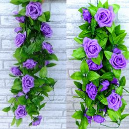 2.4m Artificial flowers Ivy Vine Fake Silk Roses Home Wedding Decoration Hanging Garland Decor