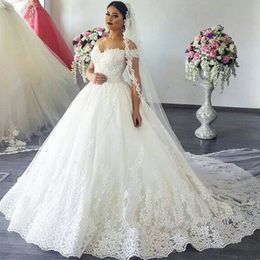 Wonderful Lace Princess Wedding Dresses Romantic Off The Shoulder Beads Lace Appliques Tulle Bridal Dress 2018 Custom Made Wedding Gowns