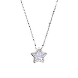 100% real 925 sterling silver star heart shape pendant necklace with silver gold box chain necklace for wedding jewerlry