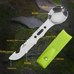 Multifunctional outdoor gadgets Knife fork spoon EDC Camping Tools Whistle outdoor survival knife self-defense for fishing