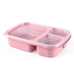 Lunch Boxs Leak-Proof 3 Grid With Lid Camping Picnic Portable Plastic Food Fruit Storage Container Bento Box For Kids