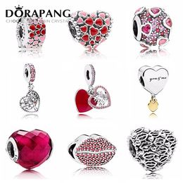 DORAPANG 2018 Valentine's Day Newest 925 Sterling Silver Bead Red Lip Heart shaped Charm for Women Fashion DIY Bracelet Bangle